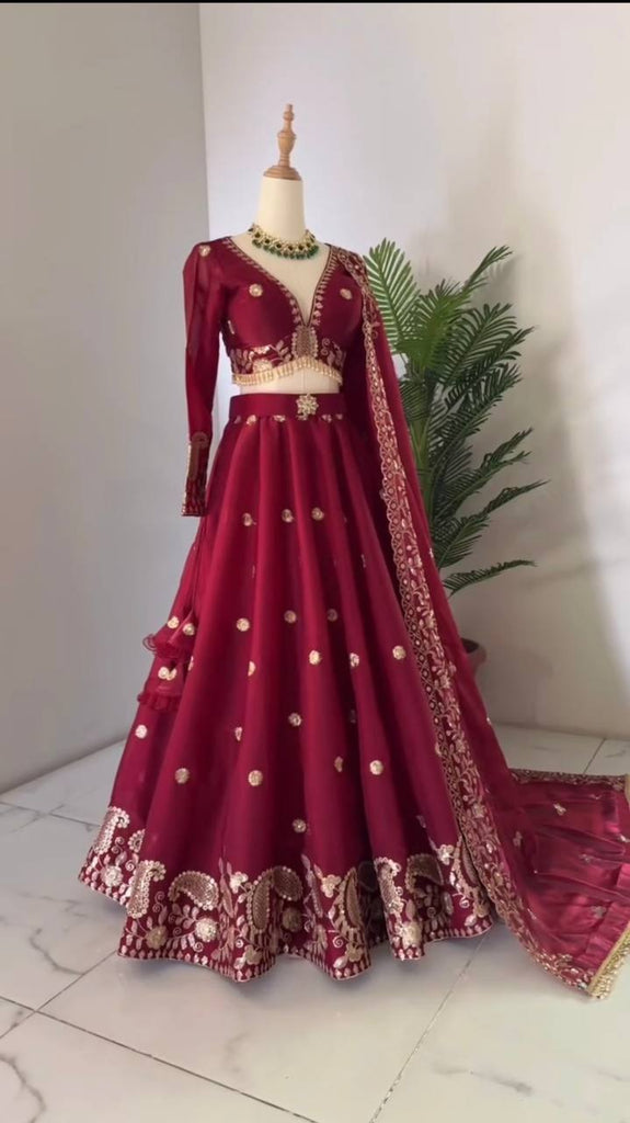 Dark Pink Designer Jimi Choo Lehenga Choli Set with Heavy 3mm & 9mm Sequin Embroidery – With Dupatta ClothsVilla