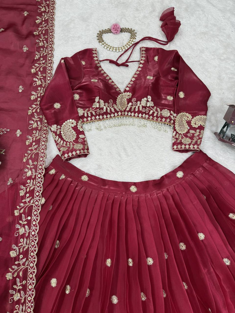 Dark Pink Designer Jimi Choo Lehenga Choli Set with Heavy 3mm & 9mm Sequin Embroidery – With Dupatta ClothsVilla