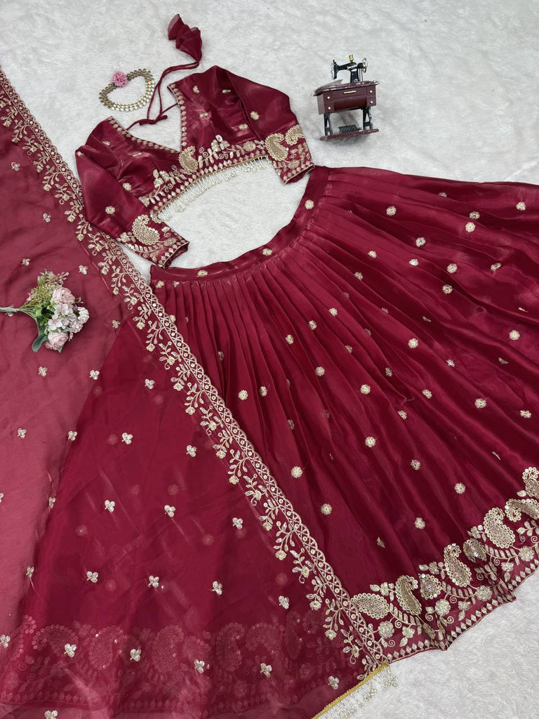 Dark Pink Designer Jimi Choo Lehenga Choli Set with Heavy 3mm & 9mm Sequin Embroidery – With Dupatta ClothsVilla