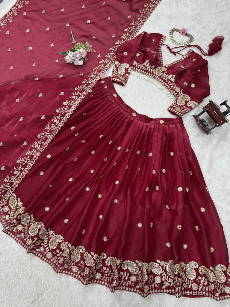 Dark Pink Designer Jimi Choo Lehenga Choli Set with Heavy 3mm & 9mm Sequin Embroidery – With Dupatta ClothsVilla
