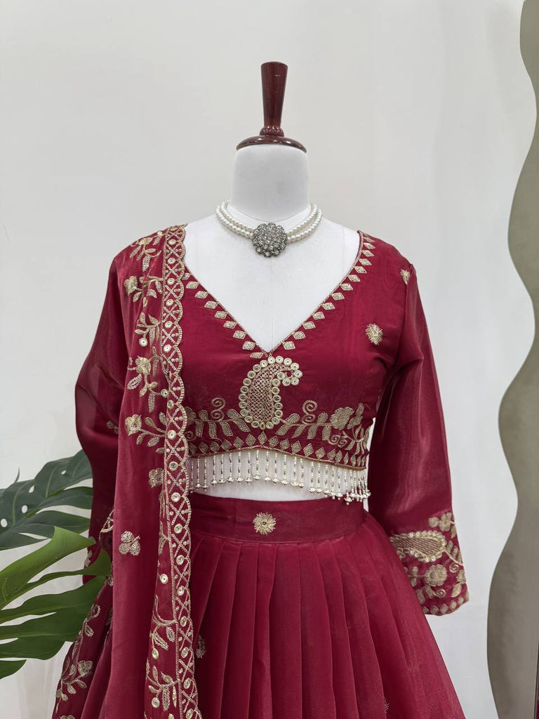 Dark Pink Designer Jimi Choo Lehenga Choli Set with Heavy 3mm & 9mm Sequin Embroidery – With Dupatta ClothsVilla