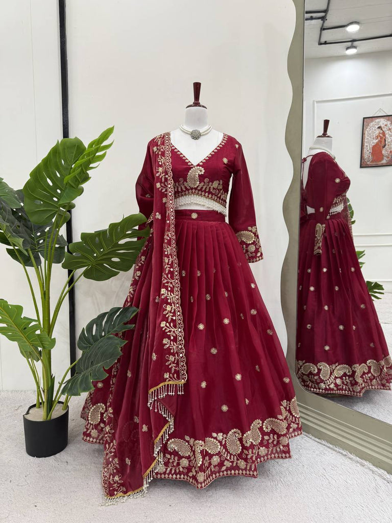 Dark Pink Designer Jimi Choo Lehenga Choli Set with Heavy 3mm & 9mm Sequin Embroidery – With Dupatta ClothsVilla