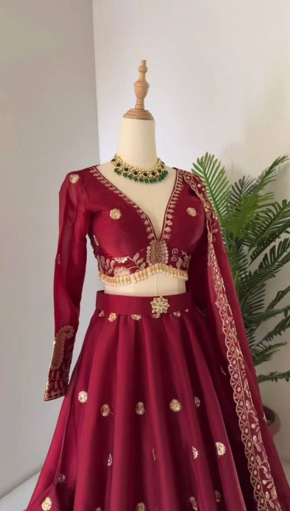 Dark Pink Designer Jimi Choo Lehenga Choli Set with Heavy 3mm & 9mm Sequin Embroidery – With Dupatta ClothsVilla
