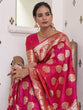 Load image into Gallery viewer, Dark Pink Elegant Banarasi Satin Saree with Unstitched Blouse Piece ClothsVilla