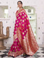 Dark Pink Elegant Banarasi Satin Saree with Unstitched Blouse Piece ClothsVilla
