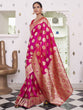 Load image into Gallery viewer, Dark Pink Elegant Banarasi Satin Saree with Unstitched Blouse Piece ClothsVilla