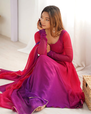 Dark Pink Elegant Colorful Fox Georgette Anarkali Set – Perfect for Festive & Wedding Wear