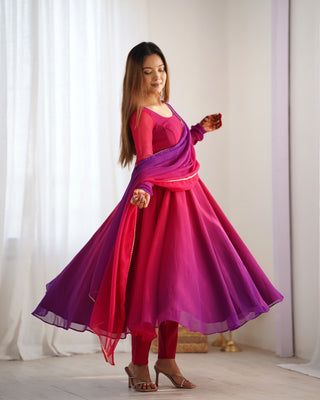 Dark Pink Elegant Colorful Fox Georgette Anarkali Set – Perfect for Festive & Wedding Wear