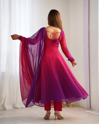 Dark Pink Elegant Colorful Fox Georgette Anarkali Set – Perfect for Festive & Wedding Wear
