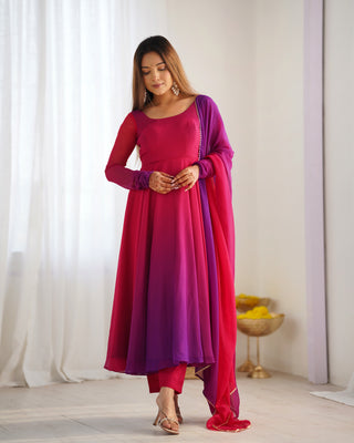 Dark Pink Elegant Colorful Fox Georgette Anarkali Set – Perfect for Festive & Wedding Wear
