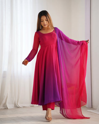 Dark Pink Elegant Colorful Fox Georgette Anarkali Set – Perfect for Festive & Wedding Wear