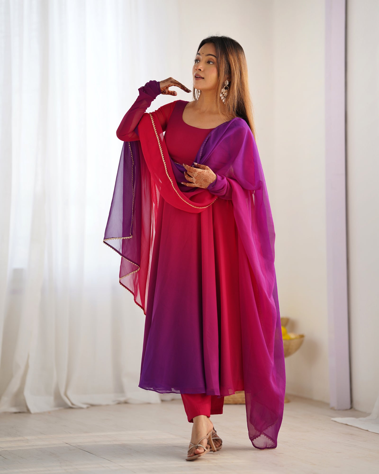 Dark Pink Elegant Colorful Fox Georgette Anarkali Set – Perfect for Festive & Wedding Wear