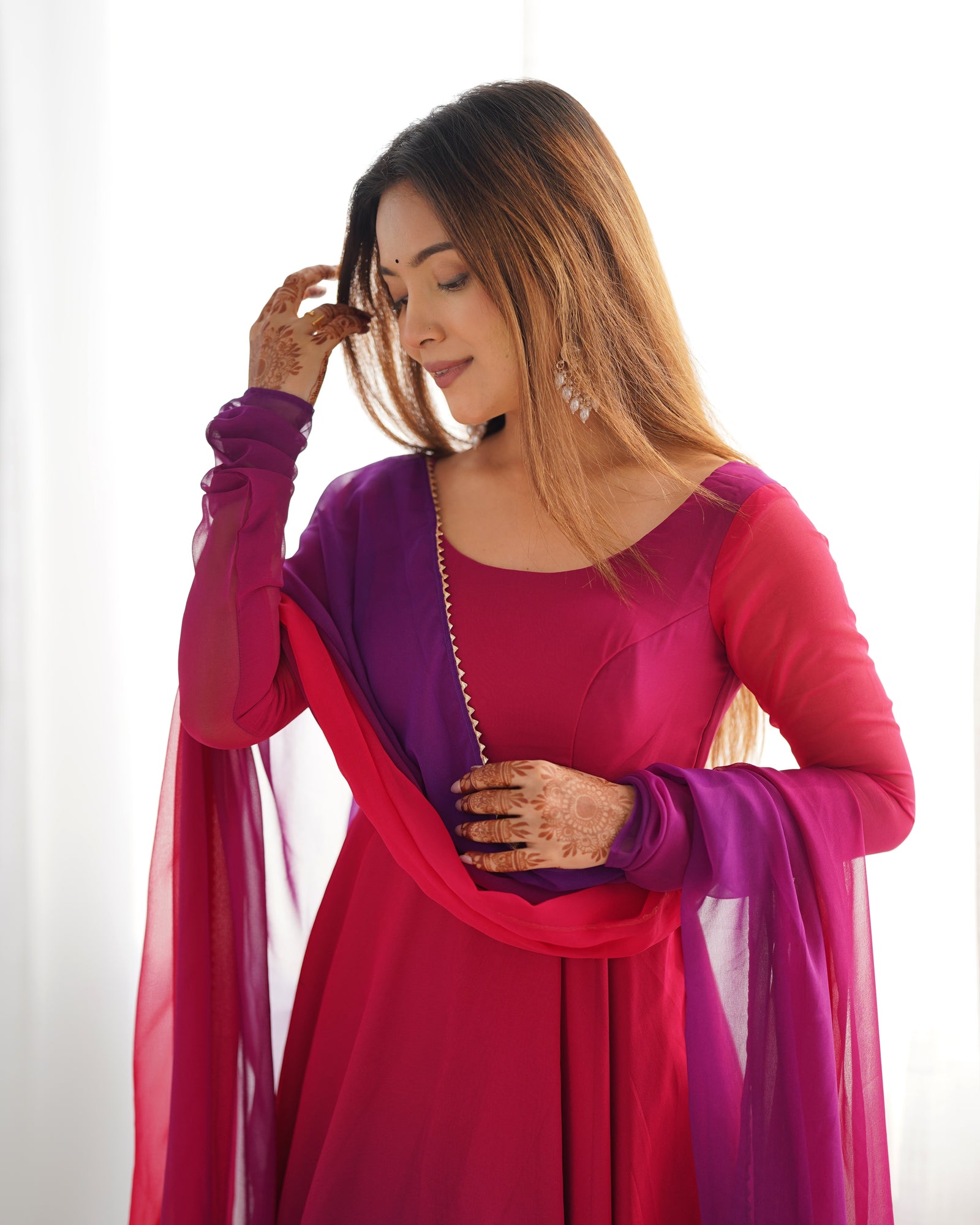 Dark Pink Elegant Colorful Fox Georgette Anarkali Set – Perfect for Festive & Wedding Wear
