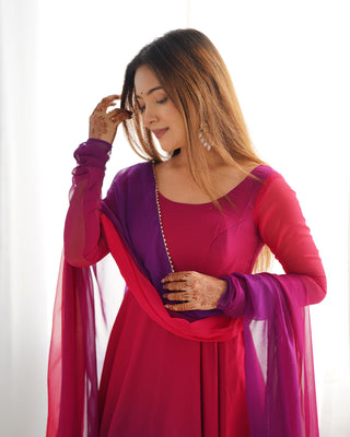 Dark Pink Elegant Colorful Fox Georgette Anarkali Set – Perfect for Festive & Wedding Wear