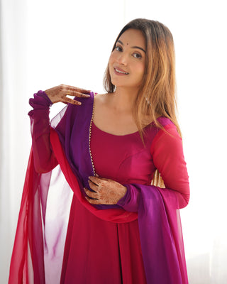 Dark Pink Elegant Colorful Fox Georgette Anarkali Set – Perfect for Festive & Wedding Wear