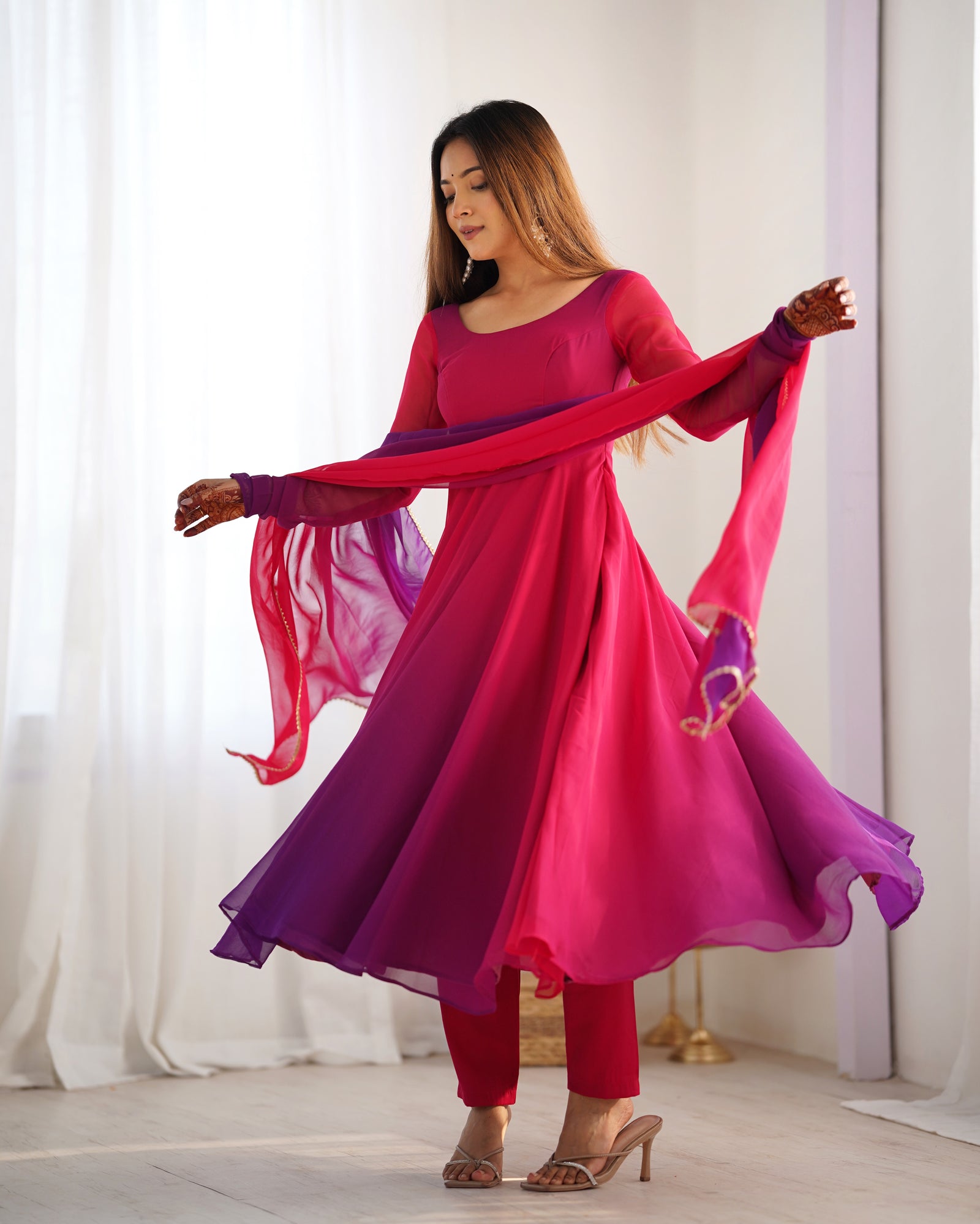 Dark Pink Elegant Colorful Fox Georgette Anarkali Set – Perfect for Festive & Wedding Wear