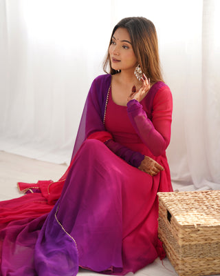 Dark Pink Elegant Colorful Fox Georgette Anarkali Set – Perfect for Festive & Wedding Wear