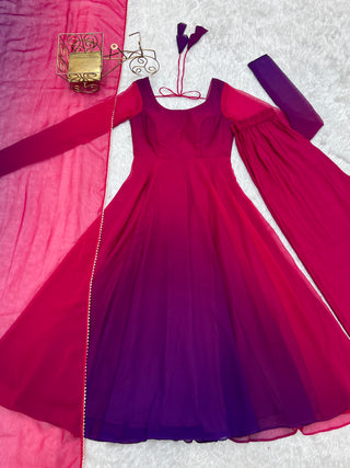 Dark Pink Elegant Colorful Fox Georgette Anarkali Set – Perfect for Festive & Wedding Wear