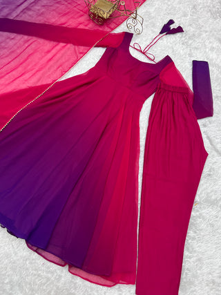 Dark Pink Elegant Colorful Fox Georgette Anarkali Set – Perfect for Festive & Wedding Wear