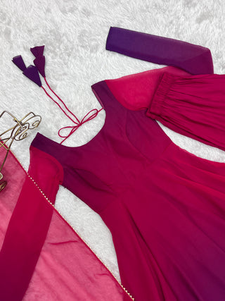 Dark Pink Elegant Colorful Fox Georgette Anarkali Set – Perfect for Festive & Wedding Wear