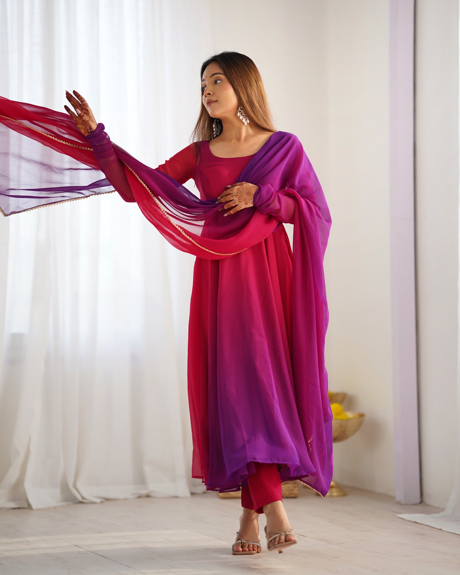 Dark Pink Elegant Colorful Fox Georgette Anarkali Set – Perfect for Festive & Wedding Wear
