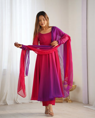 Dark Pink Elegant Colorful Fox Georgette Anarkali Set – Perfect for Festive & Wedding Wear