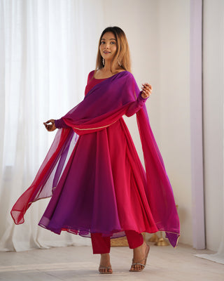 Dark Pink Elegant Colorful Fox Georgette Anarkali Set – Perfect for Festive & Wedding Wear