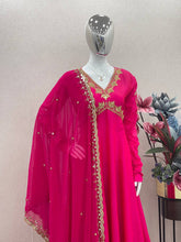 Load image into Gallery viewer, Dark Pink Elegant Designer Party Wear Alia Cut Gown with Palazzo &amp; Dupatta – Perfect Festive Look ClothsVilla