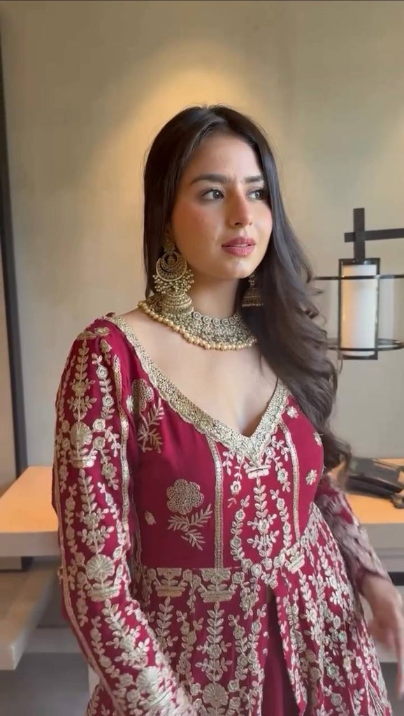 Dark Pink Elegant Faux Georgette Lehenga Choli Set with Thread & Sequin Work Digital Print Dupatta Ready-to-Wear ClothsVilla