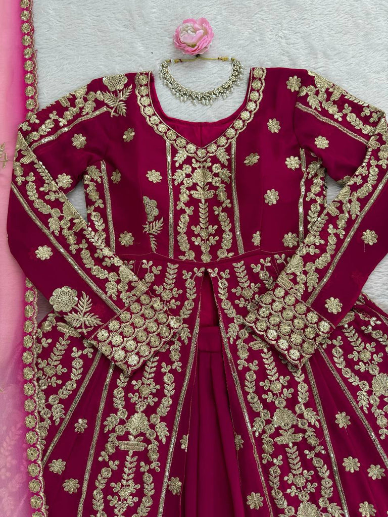 Dark Pink Elegant Faux Georgette Lehenga Choli Set with Thread & Sequin Work Digital Print Dupatta Ready-to-Wear ClothsVilla