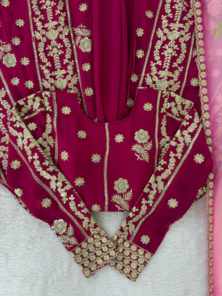 Dark Pink Elegant Faux Georgette Lehenga Choli Set with Thread & Sequin Work Digital Print Dupatta Ready-to-Wear ClothsVilla