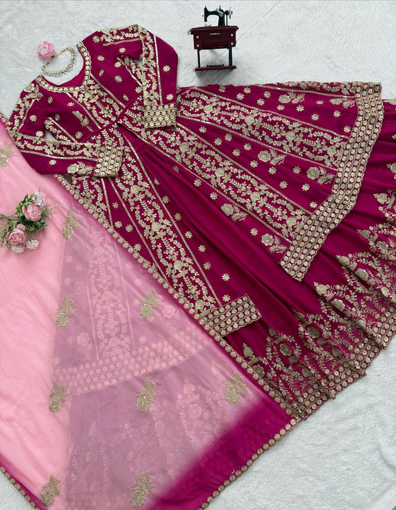 Dark Pink Elegant Faux Georgette Lehenga Choli Set with Thread & Sequin Work Digital Print Dupatta Ready-to-Wear ClothsVilla