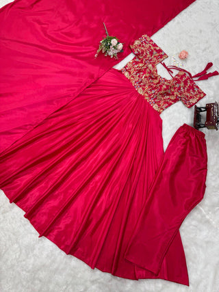 Dark Pink Elegant Heavy Natural Crepe Gown with Intricate Coding Dori & Sequin Work ClothsVilla