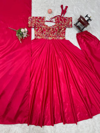 Dark Pink Elegant Heavy Natural Crepe Gown with Intricate Coding Dori & Sequin Work ClothsVilla