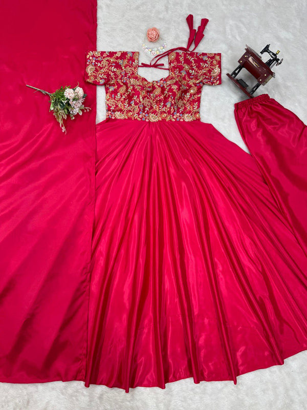 Dark Pink Elegant Heavy Natural Crepe Gown with Intricate Coding Dori & Sequin Work ClothsVilla