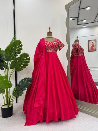 Dark Pink Elegant Heavy Natural Crepe Gown with Intricate Coding Dori & Sequin Work ClothsVilla