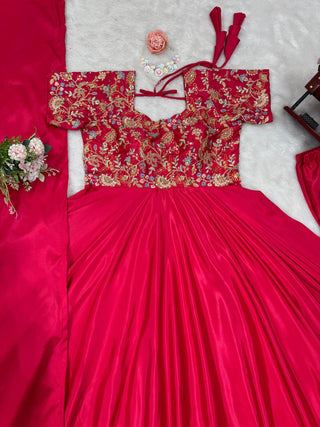 Dark Pink Elegant Heavy Natural Crepe Gown with Intricate Coding Dori & Sequin Work ClothsVilla