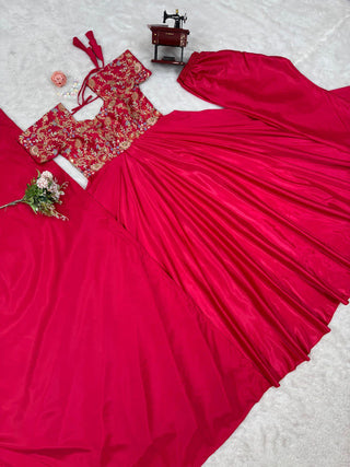 Dark Pink Elegant Heavy Natural Crepe Gown with Intricate Coding Dori & Sequin Work ClothsVilla