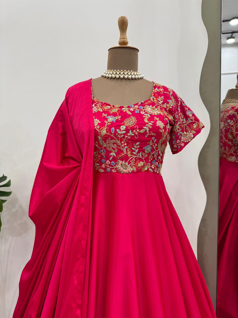 Dark Pink Elegant Heavy Natural Crepe Gown with Intricate Coding Dori & Sequin Work ClothsVilla