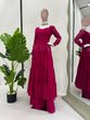Load image into Gallery viewer, Dark Pink Elegant Ruffle Style Faux Georgette Plazo Set Clothsvilla