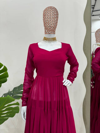 Dark Pink Elegant Ruffle Style Faux Georgette Plazo Set Clothsvilla