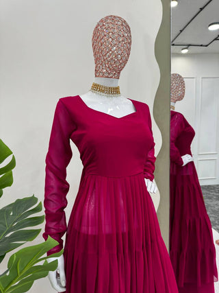 Dark Pink Elegant Ruffle Style Faux Georgette Plazo Set Clothsvilla