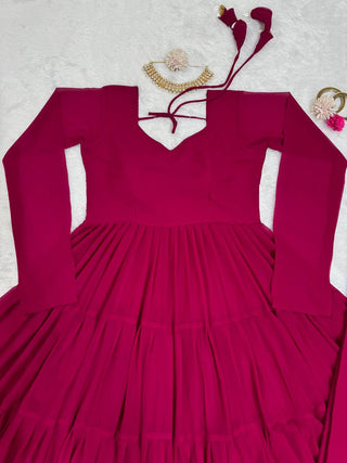 Dark Pink Elegant Ruffle Style Faux Georgette Plazo Set Clothsvilla