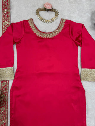 Dark Pink Elegant Satin Silk Ensemble