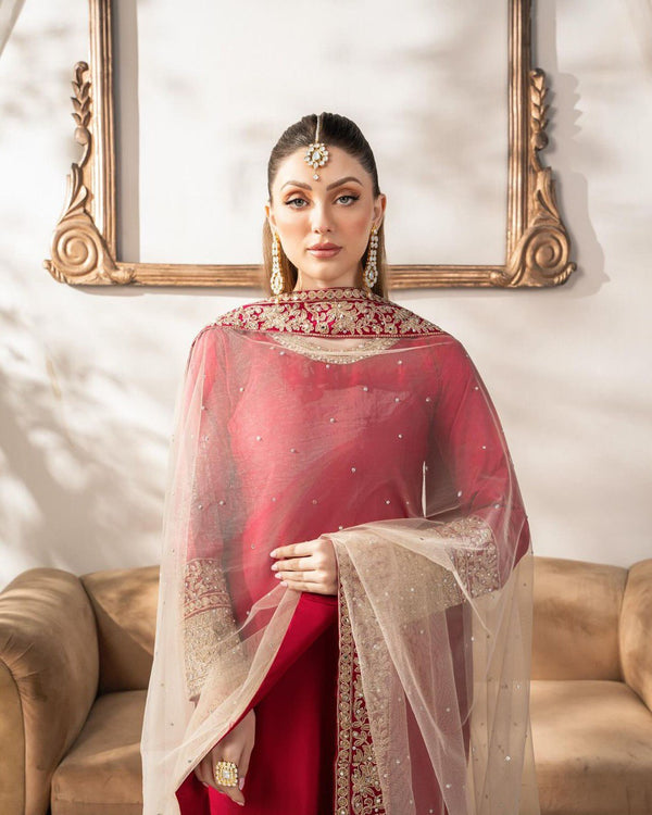 Dark Pink Elegant Satin Silk Ensemble