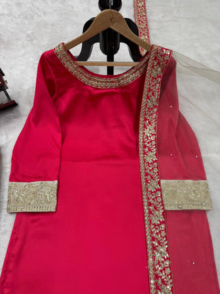 Dark Pink Elegant Satin Silk Ensemble