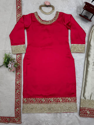 Dark Pink Elegant Satin Silk Ensemble
