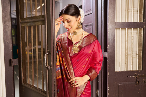 Dark Pink Elegant Slub Lilan Saree – Luxurious Semi Tussar Silk ClothsVilla