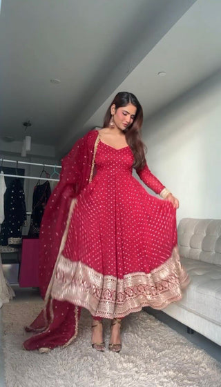 Dark Pink Elegant Thread & Sequin Work Georgette Suit Set