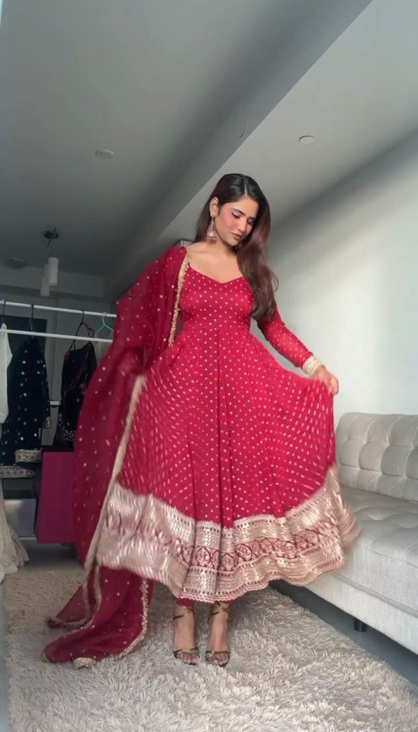 Dark Pink Elegant Thread & Sequin Work Georgette Suit Set